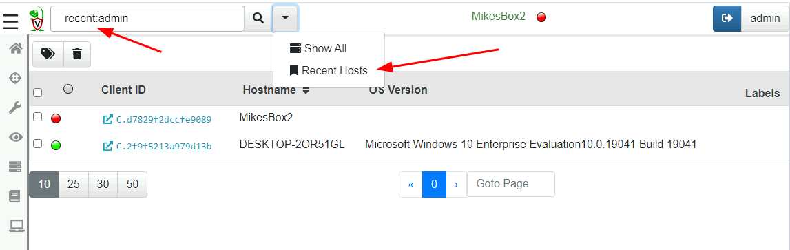 Most recently used clients