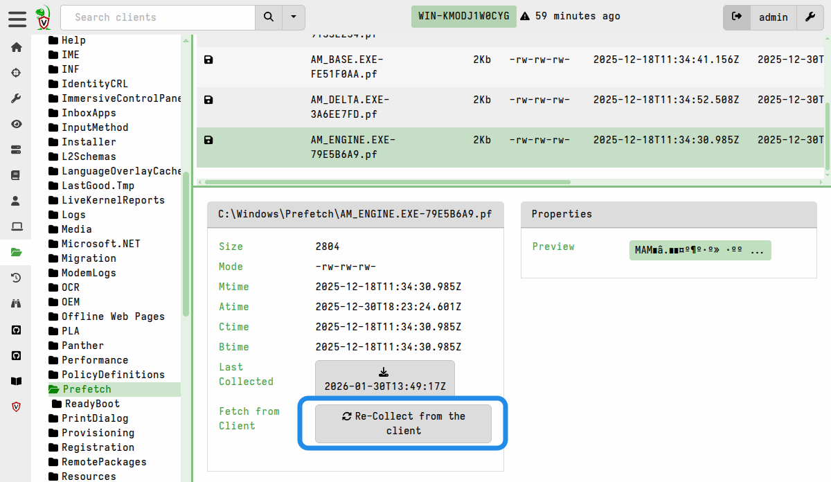 Re-collect a file from the endpoint