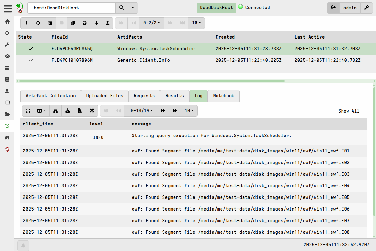 Artifact collection logs