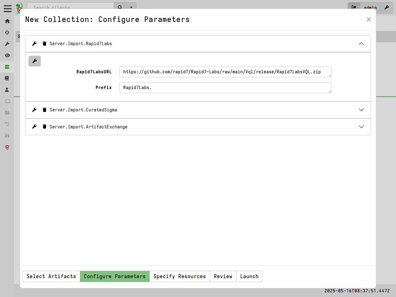 Customizing server import artifact parameters