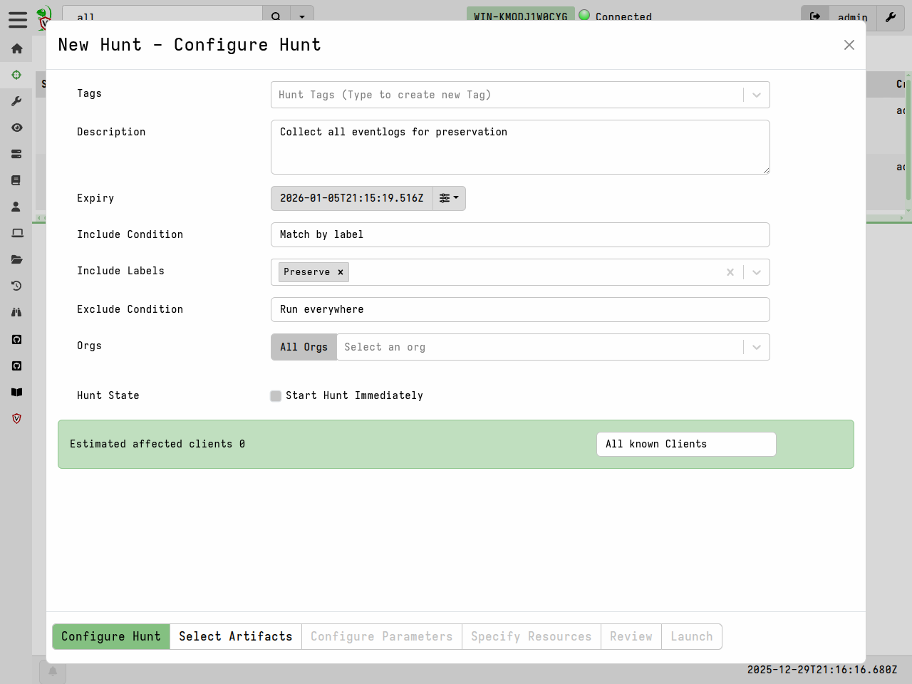 Schedule hunt by label