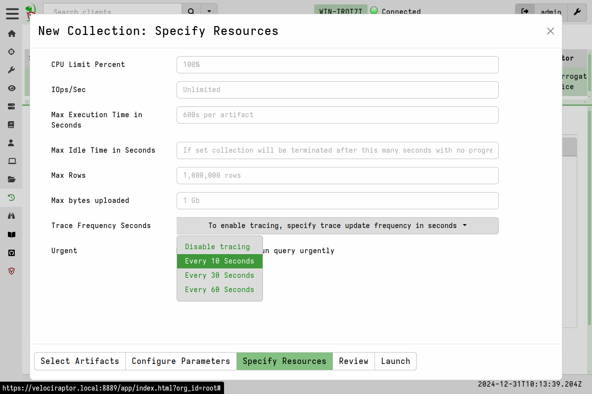 Enabling periodic trace during artifact collection