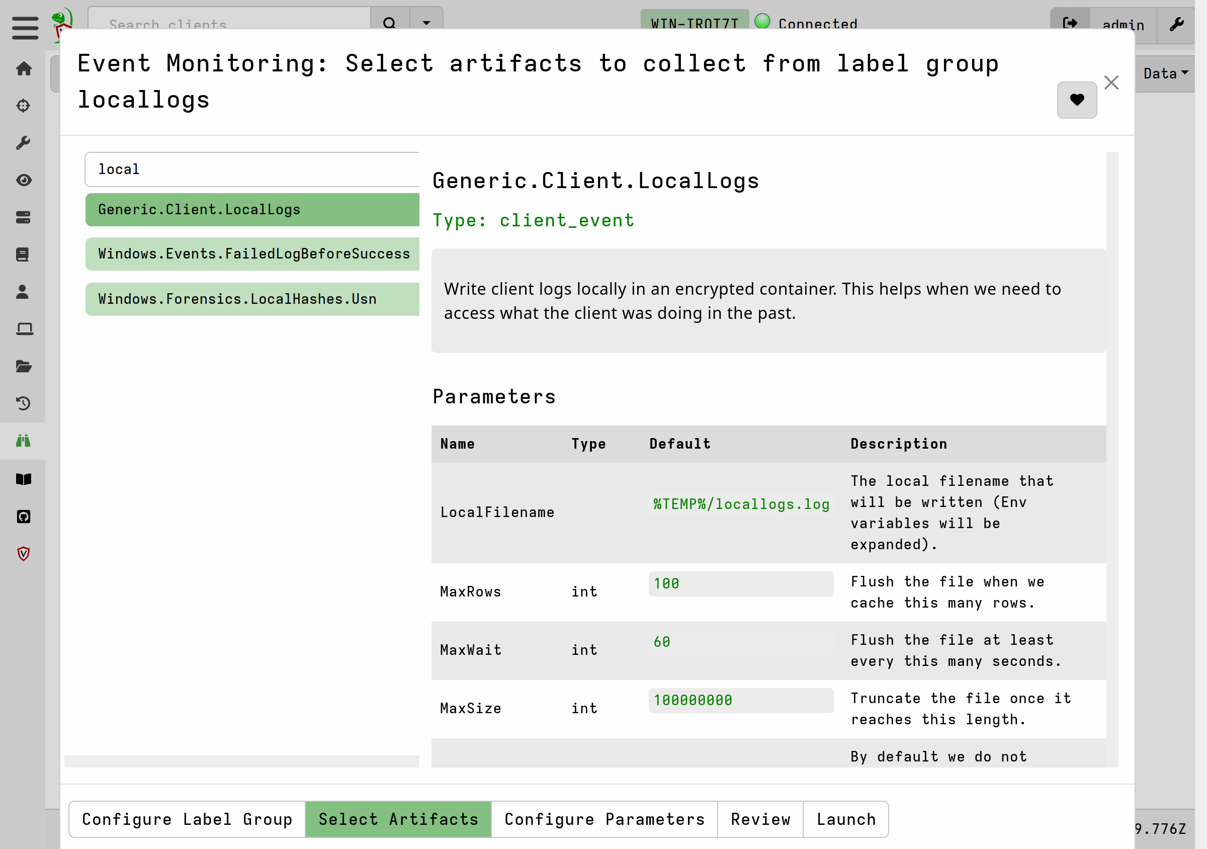 Configuring local client logs