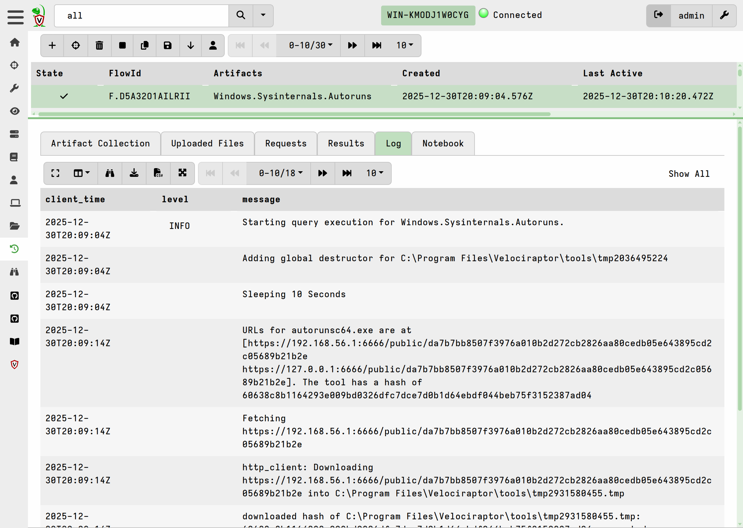 Autoruns artifact query logs