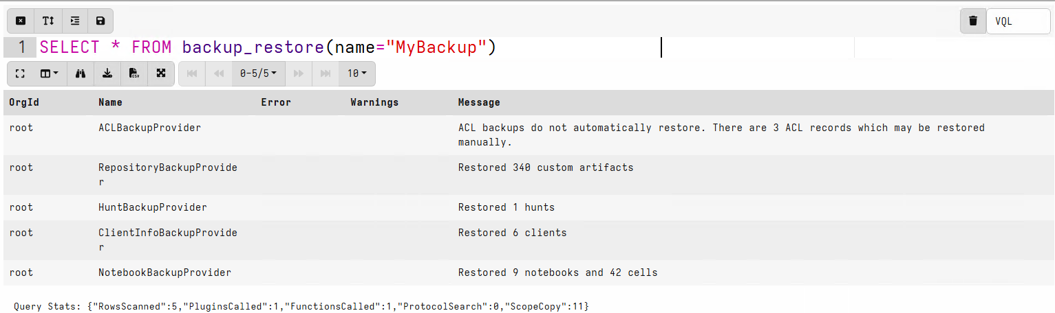 Restoring a backup package