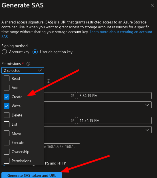 SAS Policy should have only Write and Create Access