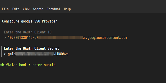 Enter OAuth credentials