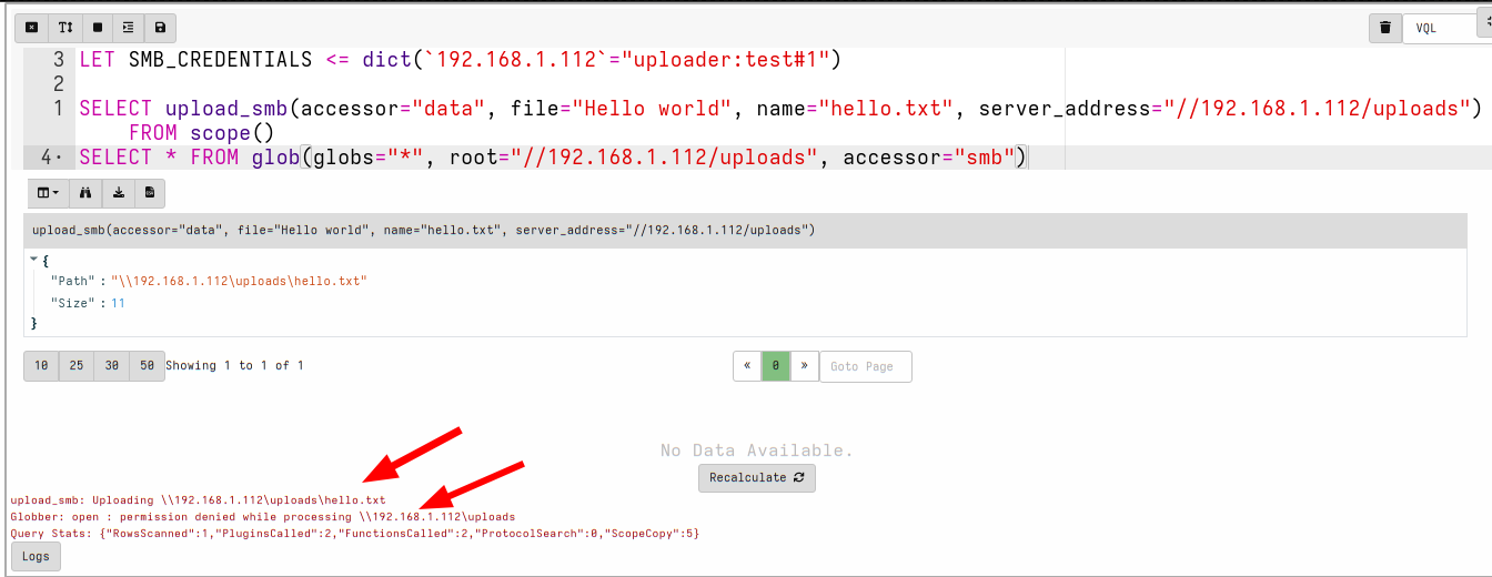 Testing the SMB permissions with a VQL query